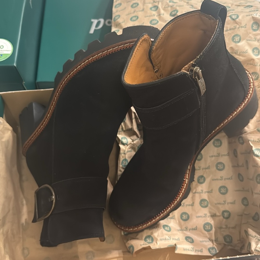 Black leather bootie. Black nubuck leather. Brand new in Box